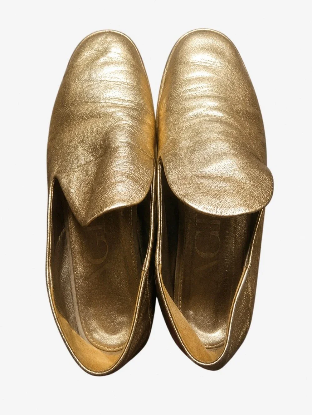 AGL | Gold Leather Loafers in Size EU 38 / US 8